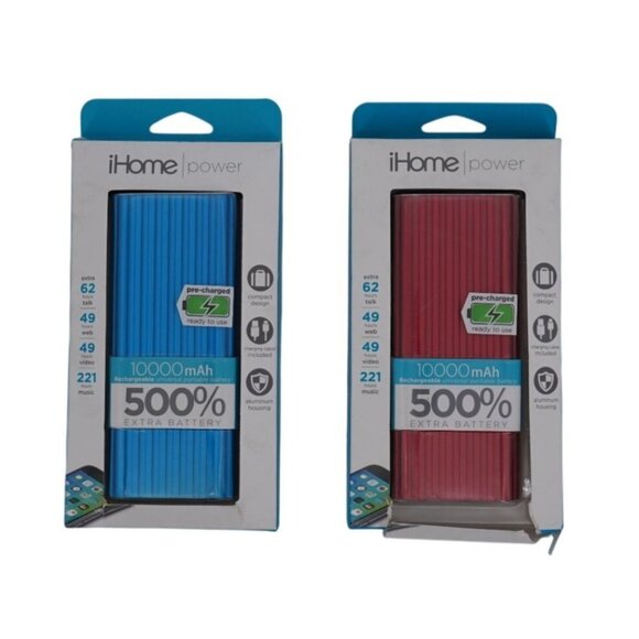 iHome 10,000mAh Portable Power Bank (1 Blue & 1 Pink) – New Open Packaging - Picture 1 of 7